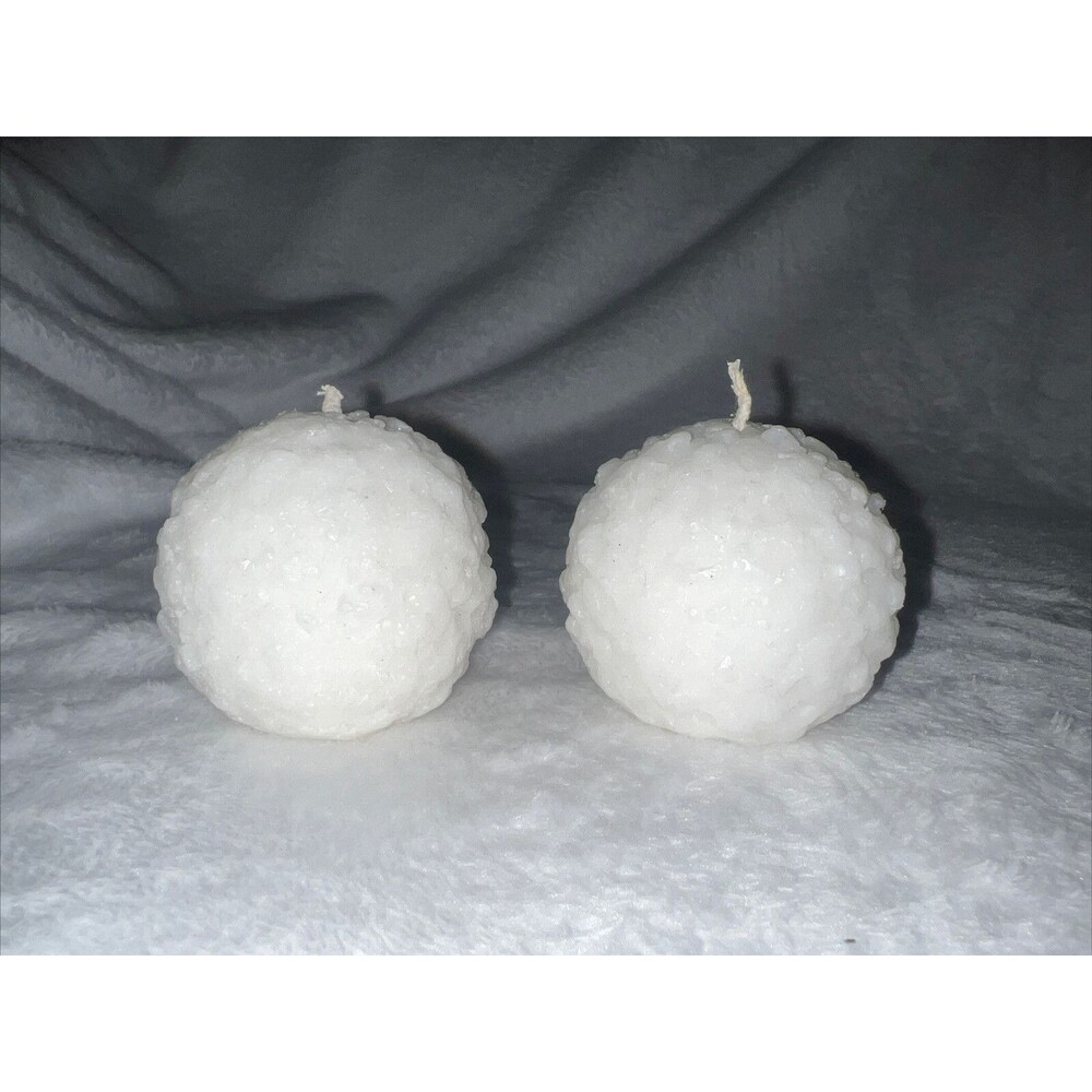 2 SNOWBALL Ball Candle 2-2.5” Diameter Wax White Snow Balls Christmas Unscented